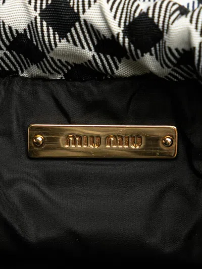 Pre-owned Miu Miu 2010-2025 Nylon Gingham Drawstring Pouch In Blue