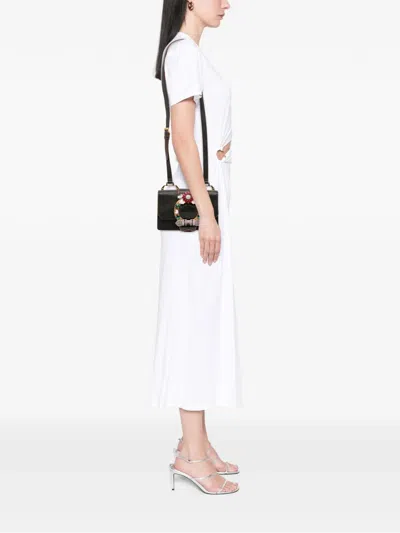 Pre-owned Miu Miu 2010-2025 Goatskin Madras Soft Calf Crystal Embellished Crossbody Bag In Black