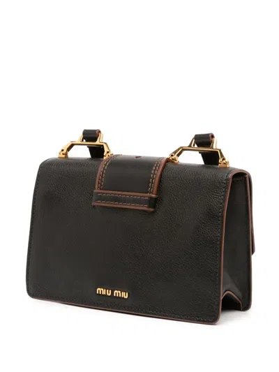 Pre-owned Miu Miu 2010-2025 Goatskin Madras Soft Calf Crystal Embellished Crossbody Bag In Black