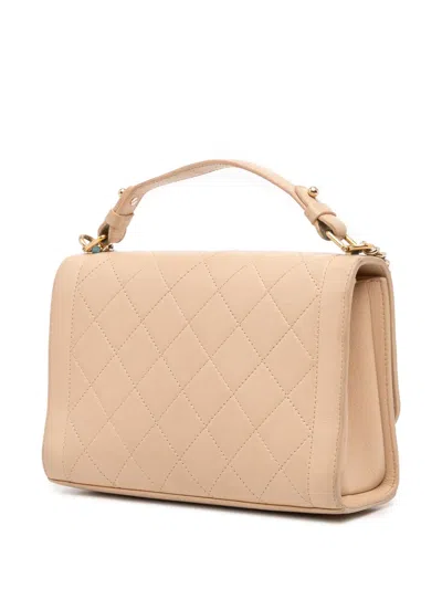 Pre-owned Chanel 2016-2017 Medium Quilted Calfskin Label Click Flap Satchel In Brown