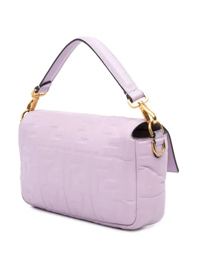 Pre-owned Fendi 2000-2010 Zucca Embossed Leather Baguette Satchel In Purple
