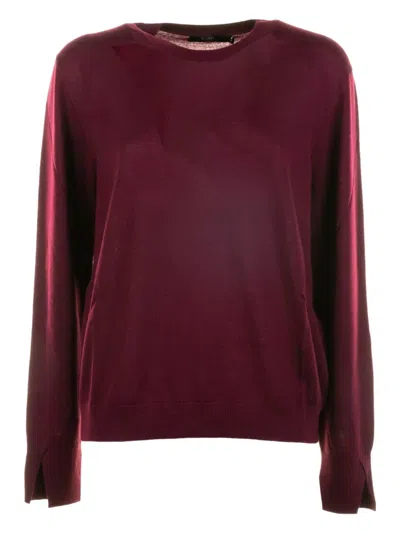 开衩袖口圆领毛衣