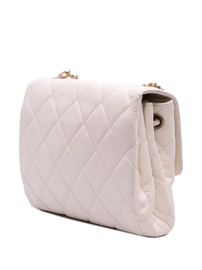 Pre-owned Chanel 2021-2025 Cc Quilted Aged Calfskin Accordion Flap Crossbody Bag In White