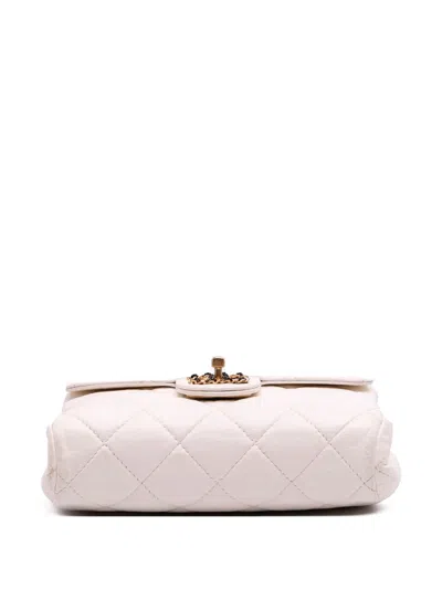 Pre-owned Chanel 2021-2025 Cc Quilted Aged Calfskin Accordion Flap Crossbody Bag In White