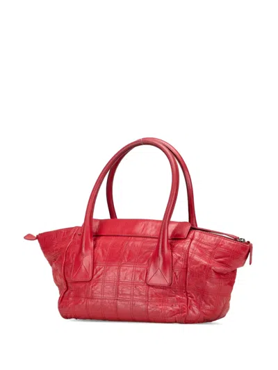 Pre-owned Chanel 2006-2008 Lambskin Square Stitched Lax Handbag In Red