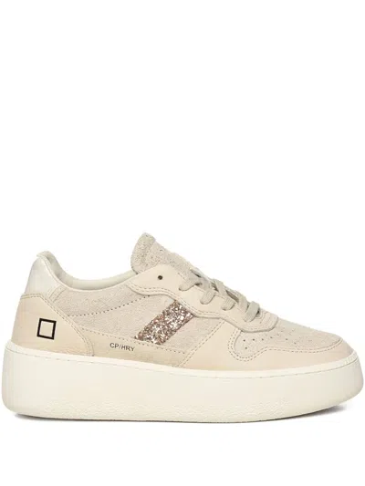 Date D.a.t.e. Platform Sneakers In Hairy Suede And Textured Leather In Neutral