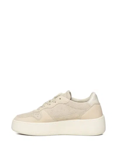 Date D.a.t.e. Platform Sneakers In Hairy Suede And Textured Leather In Neutral