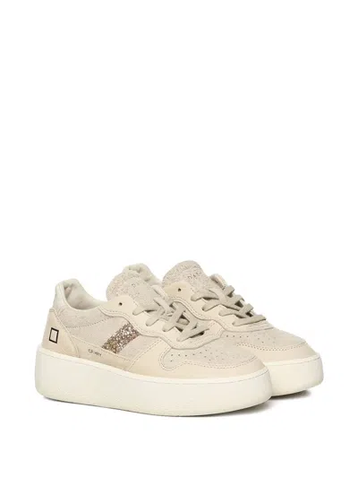 Date D.a.t.e. Platform Sneakers In Hairy Suede And Textured Leather In Neutral
