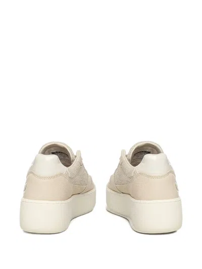 Date D.a.t.e. Platform Sneakers In Hairy Suede And Textured Leather In Neutral