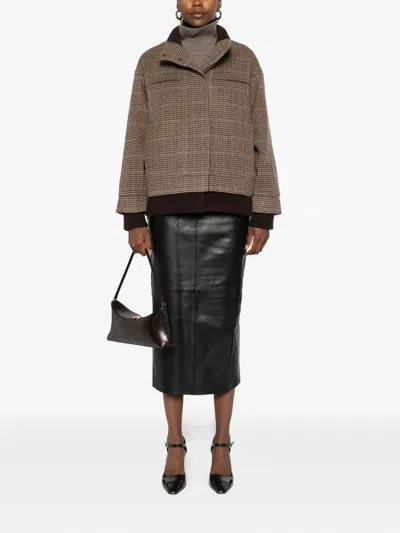 Eric Bompard Houndstooth Ribbed Bomber Jacket In Brown