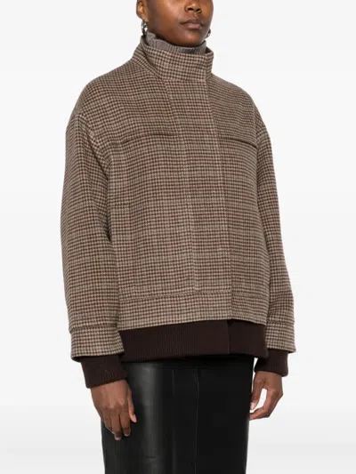 Eric Bompard Houndstooth Ribbed Bomber Jacket In Brown