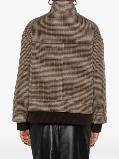 Eric Bompard Houndstooth Ribbed Bomber Jacket In Brown