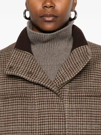 Eric Bompard Houndstooth Ribbed Bomber Jacket In Brown