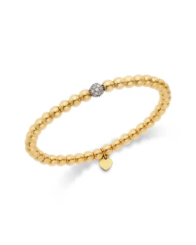 Bloomingdale's Fine Collection Diamond Pave Polished Bead Stretch Bracelet In 14k Yellow Gold, 0.30 Tcw In Gold