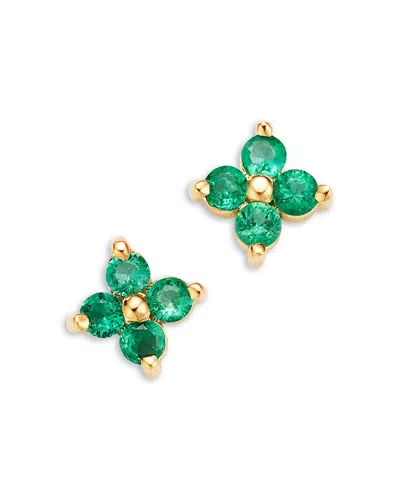 Zoë Chicco 14k Yellow Gold Emerald Gemstones Emerald Flower Stud Earrings In Multi