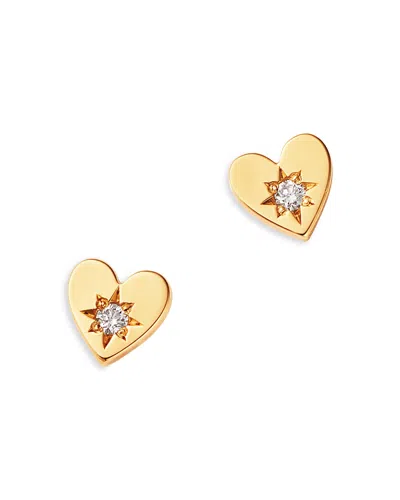 Zoë Chicco 14k Yellow Gold Itty Bitty Symbols Diamond Accented Heart Stud Earrings In Blue
