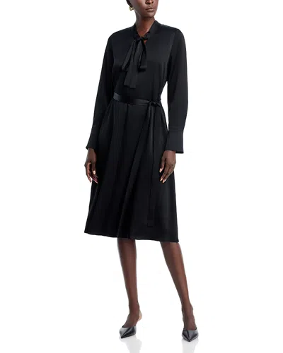 Kobi Halperin Bambi Tie Waist Long Sleeve Satin Dress In Black