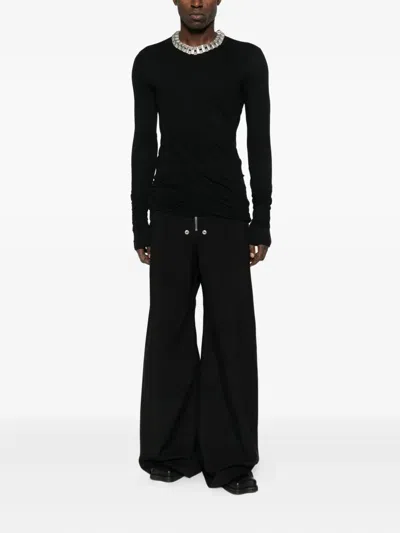 Rick Owens Black Concordians Tailored Wide Belas Trousers In Animal Print
