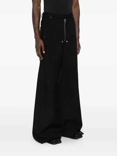 Rick Owens Black Concordians Tailored Wide Belas Trousers In Animal Print