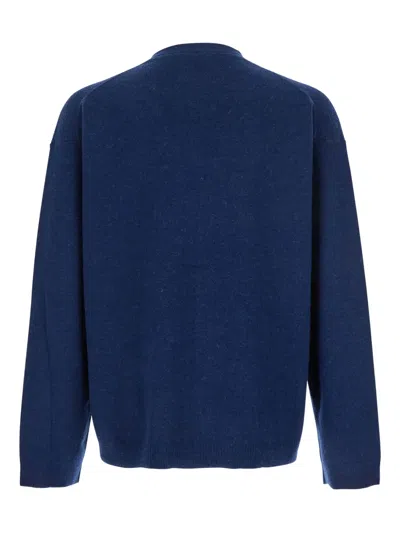 Jw Anderson Blue Cardigan With V Neck And And Front Zip Closure In Wool Blend Man In Blue