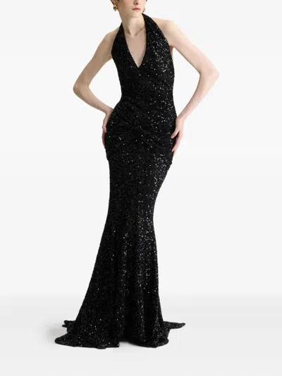 Patou Sequinned Halterneck Maxi Dress In Black