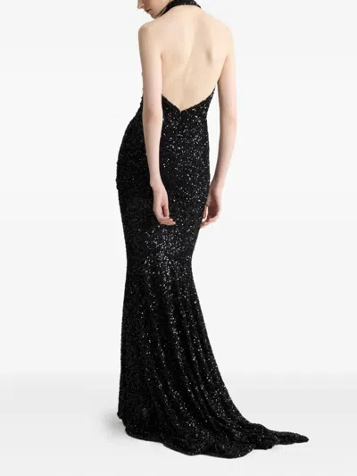 Patou Sequinned Halterneck Maxi Dress In Black