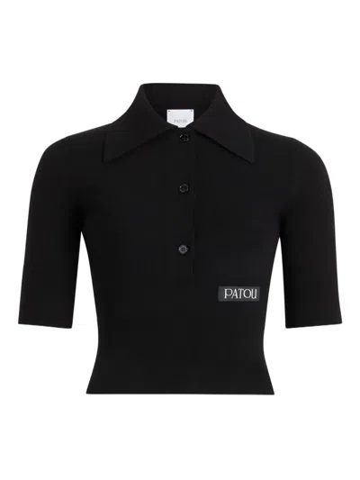 Patou Logo-patch Polo Top In Black