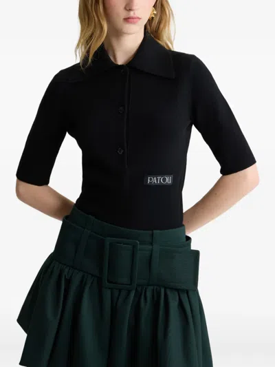 Patou Logo-patch Polo Top In Black