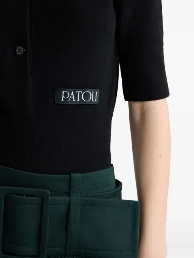 Patou Logo-patch Polo Top In Black