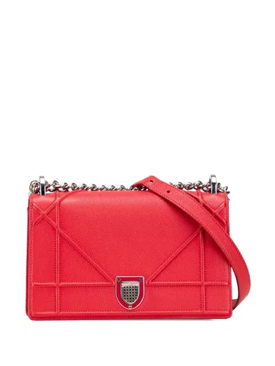 Pre-owned Dior 2016 Small Grained Calfskin Ama Flap Crossbody Bag In Red