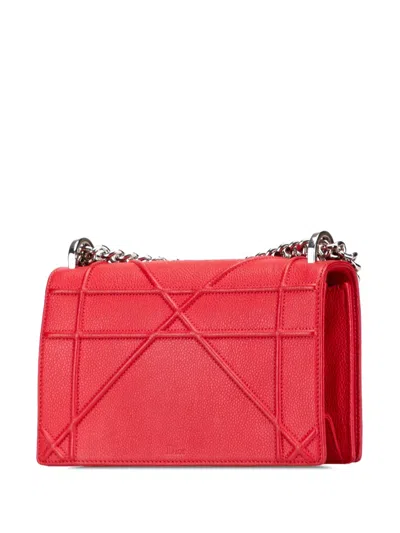 Pre-owned Dior 2016 Small Grained Calfskin Ama Flap Crossbody Bag In Red