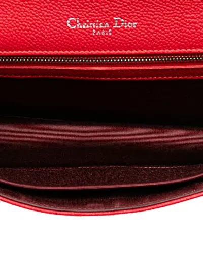 Pre-owned Dior 2016 Small Grained Calfskin Ama Flap Crossbody Bag In Red