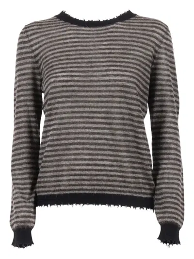 Kangra Cashmere Ribbed Crew Neck Sweater With Fringed Details In Brown
