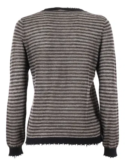 Kangra Cashmere Ribbed Crew Neck Sweater With Fringed Details In Brown