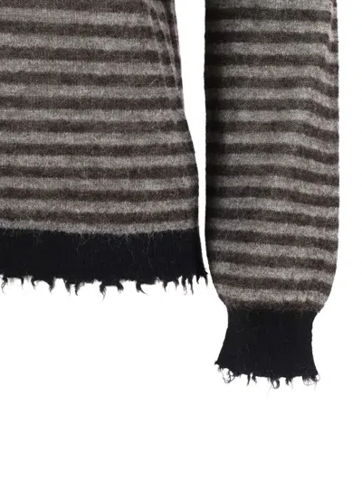 Kangra Cashmere Ribbed Crew Neck Sweater With Fringed Details In Brown