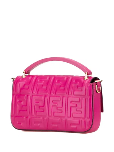 Pre-owned Fendi 2000-2025 Zucca Embossed Leather Baguette Phone Pouch Satchel In Pink