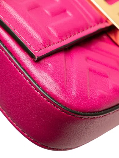 Pre-owned Fendi 2000-2025 Zucca Embossed Leather Baguette Phone Pouch Satchel In Pink