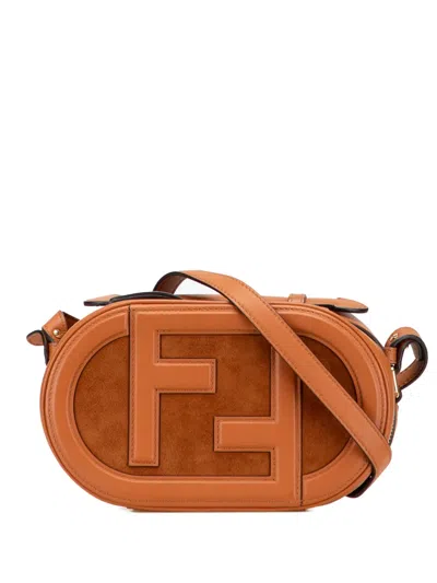 Pre-owned Fendi 2010-2025 Mini Goatskin Trimmed Suede O Lock Camera Case Satchel In Brown