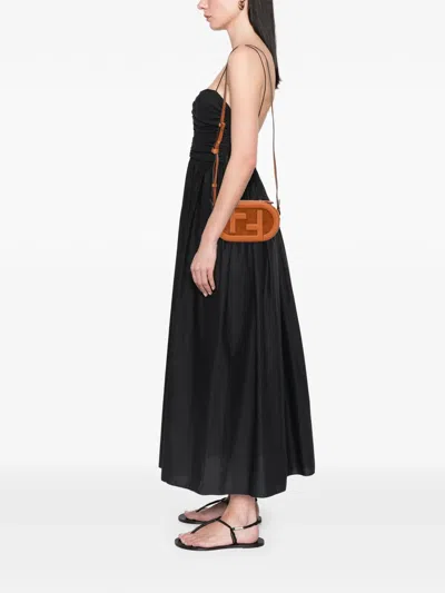 Pre-owned Fendi 2010-2025 Mini Goatskin Trimmed Suede O Lock Camera Case Satchel In Brown