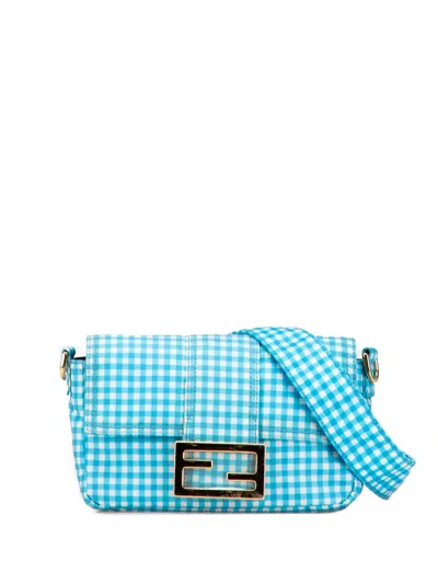 Pre-owned Fendi 2010-2025 Joshua Vides Mini Nylon Convertible Baguette Satchel In Blue