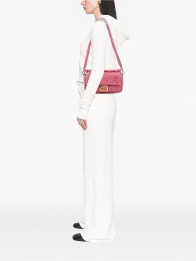 Pre-owned Fendi 2000-2010 Zucca Embossed Terry Cloth Baguette Satchel In Pink