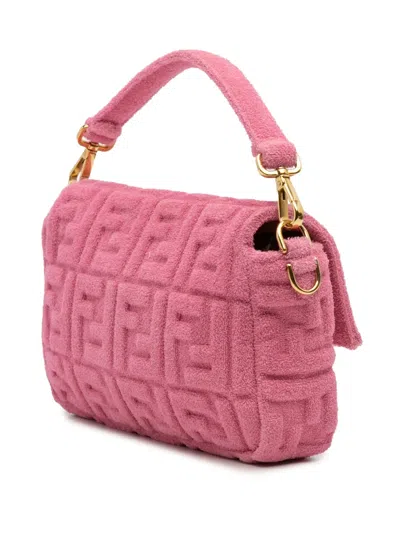 Pre-owned Fendi 2000-2010 Zucca Embossed Terry Cloth Baguette Satchel In Pink