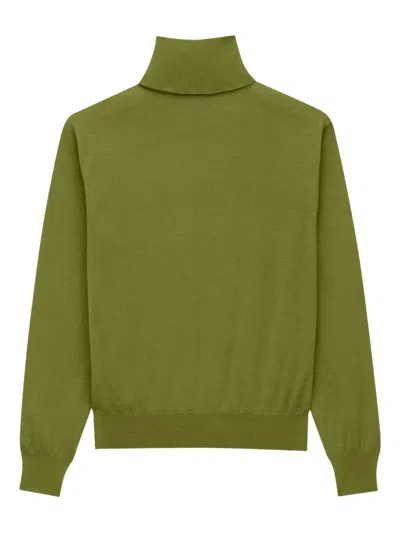 Saint Laurent Turtleneck Sweater With Long Sleeves And Ribbed Edges In Green