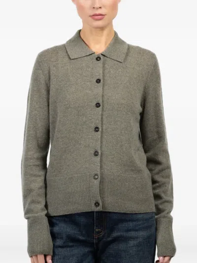 Le Kasha Collared Button-front Cardigan In Gray