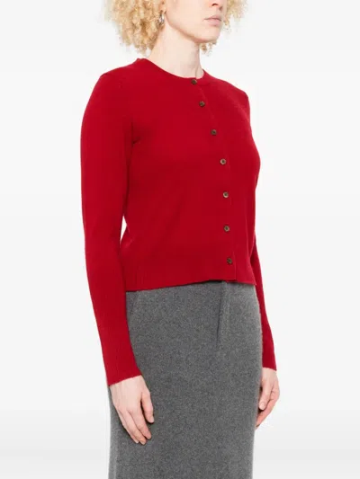 Guest In Residence Long-sleeve Button Cardigan In Red