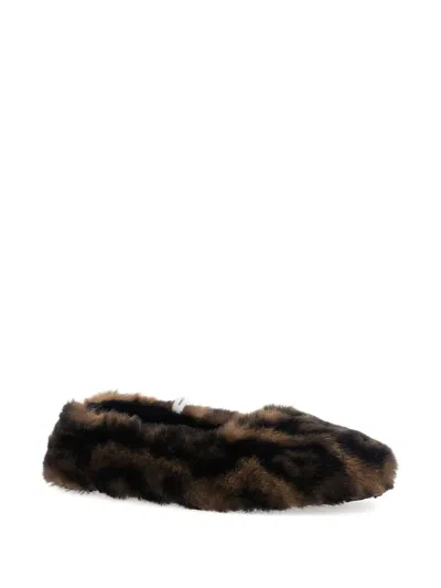 Apparis Magda Brown Ballerinas With Fur Design And Animal Print In Tech Fabric In Brown