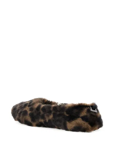 Apparis Magda Brown Ballerinas With Fur Design And Animal Print In Tech Fabric In Brown
