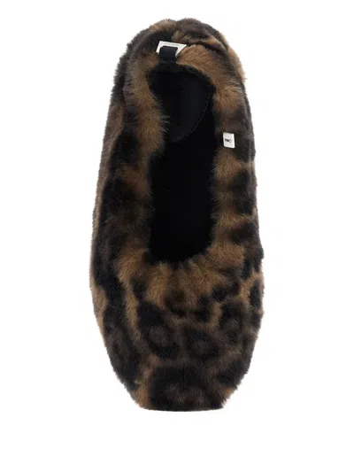 Apparis Magda Brown Ballerinas With Fur Design And Animal Print In Tech Fabric In Brown