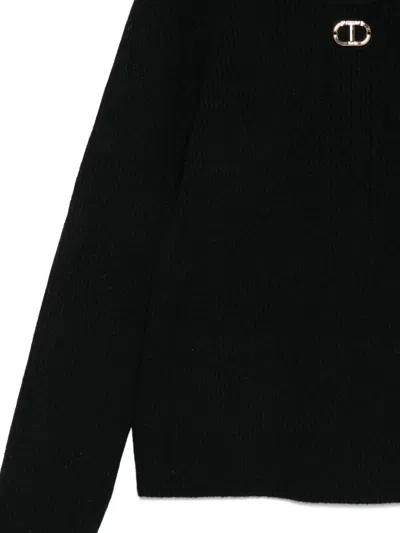 Twinset Kids Ribbed Turtleneck Sweater In Black