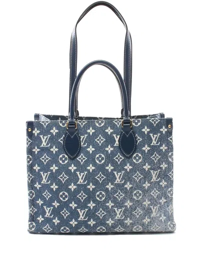 Pre-owned Louis Vuitton 2021-2025 Monogram Denim Onthego Mm Satchel In Blue